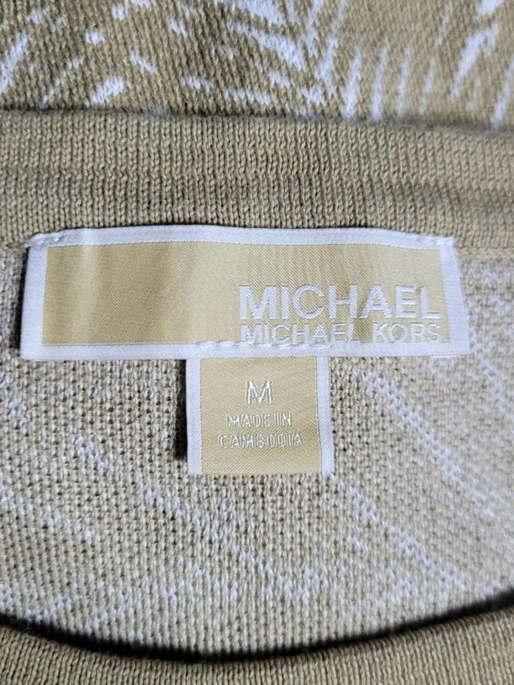 Michael Kors Palm Print Short Sleeve Knit Sweater